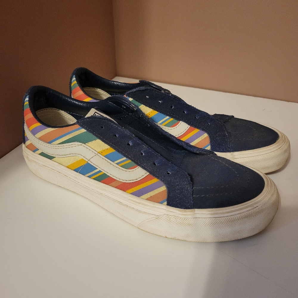 Vans Sk8 Low Reissue Retro‎ Stripes Blue Lace up Sneaker Women’s 8.5